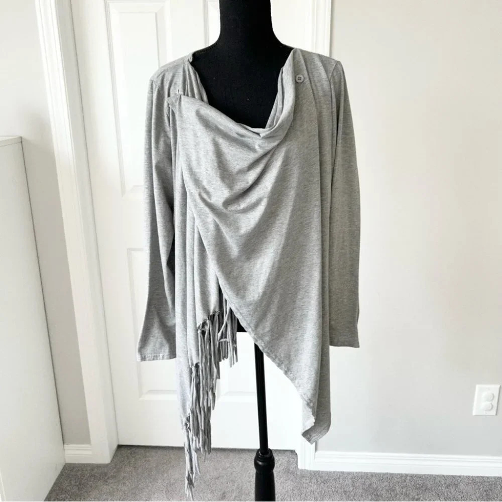 Zanzea Grey Fringe Lightweight Stretchy Cape Cardigan